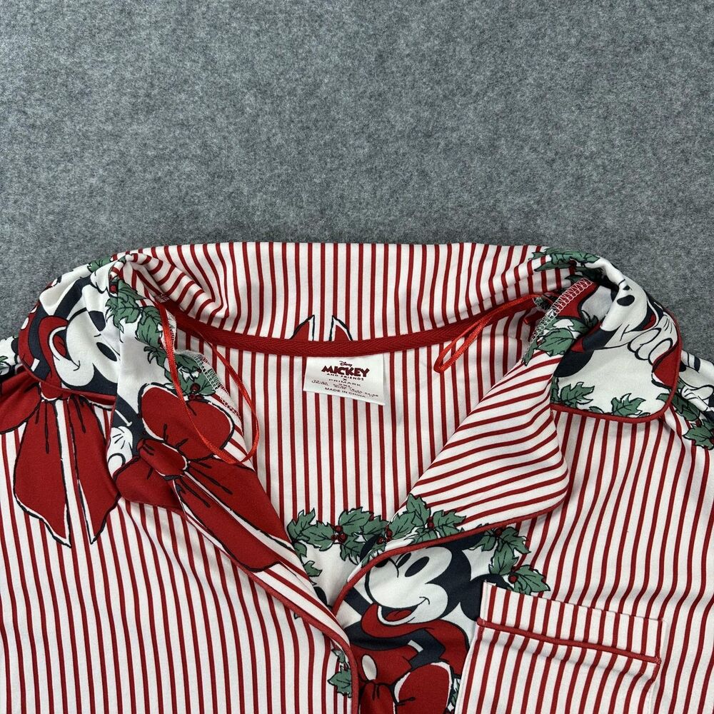 Disney x Primark Pajama Top Womens 2XL Red Mickey Minnie Christmas Button Shirt - Picture 3 of 9